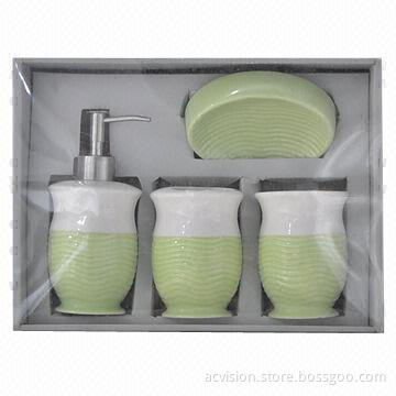 Bathroom Set with Glazed and Leather Printed Surface